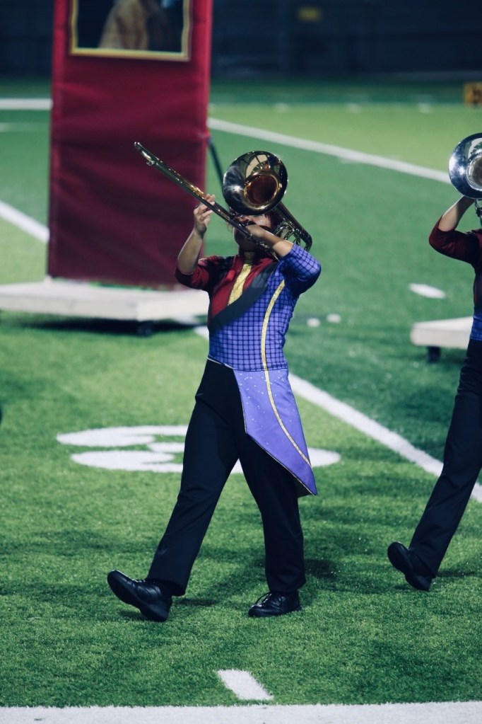 Baker plays in a 2024 marching band competition.